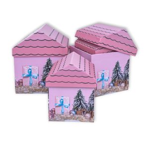 Набор коробок 4 в 1 "Домик Подарок под елочкой" 15x15x18;13,5x13,5x16,5;12x12x14,8;10,5x10см