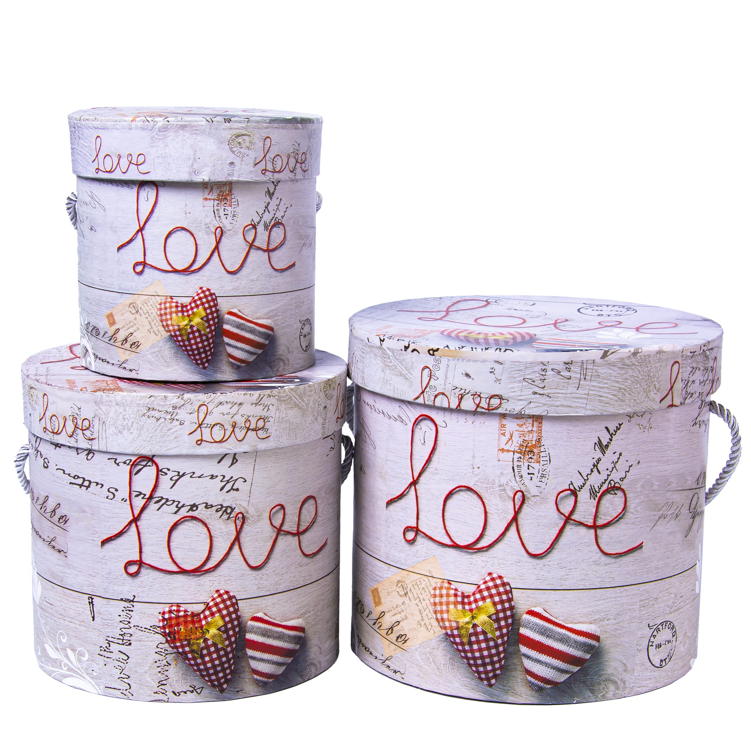 Набор коробок 3в1 "Посылка Love" 12хh12см, 16хh15см, 18,5хh17см Красный/серый