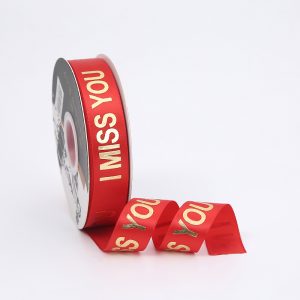 Лента атласная "Premium.I miss you" 2,5смх25ярд Красная