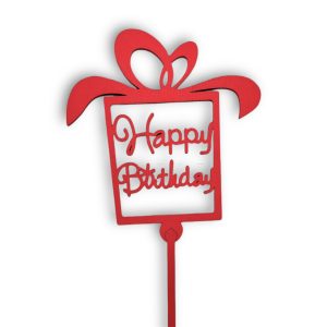 Топперы 5шт/уп. "Happy birthday" 11х11х28см дерево Красный