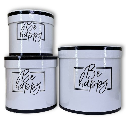 Набор коробок 3в1 "Be happy" 18,5хh17, 15,3х14,5, 13,5х12см Белый глянец