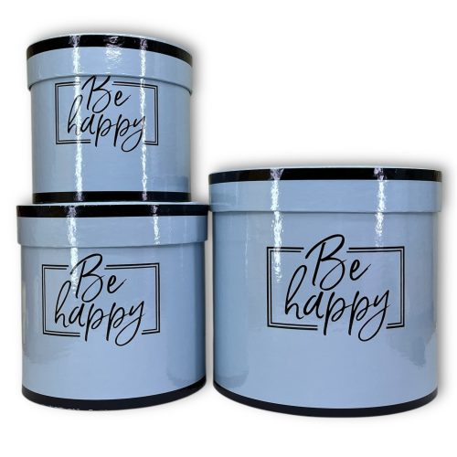 Набор коробок 3в1 "Be happy" 18,5хh17, 15,3х14,5, 13,5х12см Голубой глянец