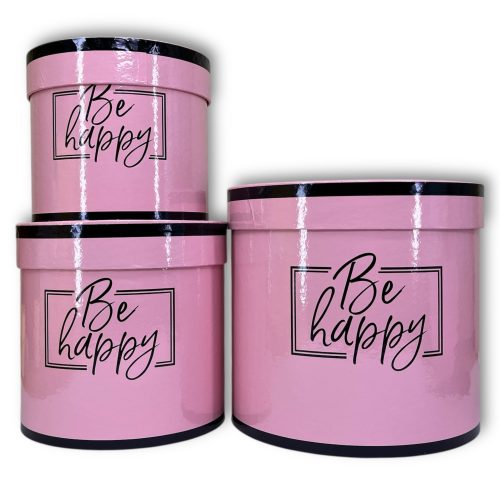 Набор коробок 3в1 "Be happy" 18,5хh17, 15,3х14,5, 13,5х12см Розовый глянец