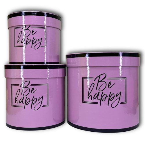 Набор коробок 3в1 "Be happy" 18,5хh17, 15,3х14,5, 13,5х12см Сиреневый глянец