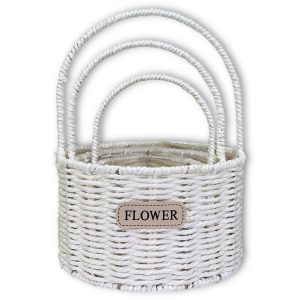 Набор корзин 3в1 Flowers 21xh13xhh30см, 20xh11xhh25см, 16хh9xhh20см Белый (с мешком, железный каркас