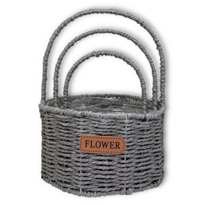 Набор корзин 3в1 Flowers 21xh13xhh30см, 20xh11xhh25см, 16хh9xhh20см Серый (с мешком, железный каркас